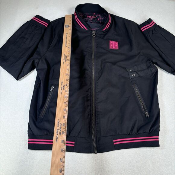 T-Mobile Women’s Bomber Jacket Sz L Black Pink Zip Pockets Employee Lining EUC - Picture 7 of 7